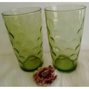 Lot Of 2 Vintage Hazel Atlas El Dorado Green Drinking Glasses 6.5 inches 12 Oz